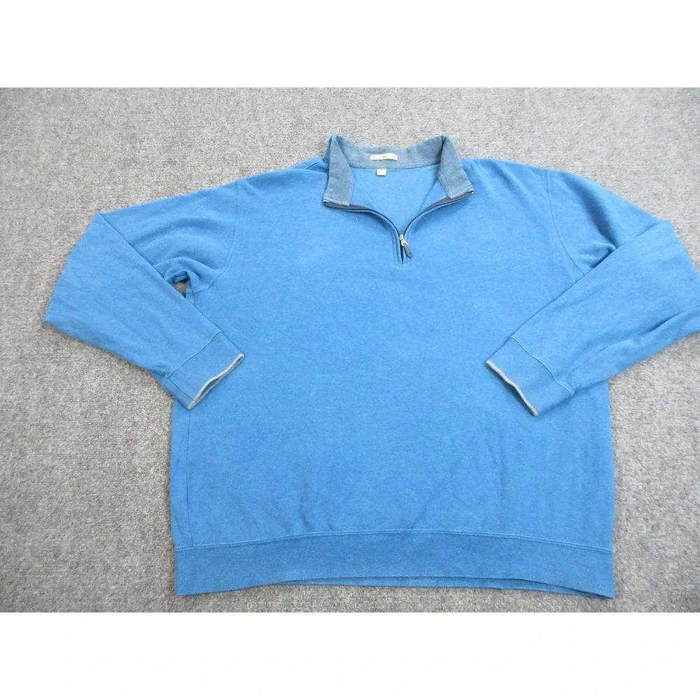 Peter Millar Sweater Mens 2XL Blue Quarter Zip Cotton Pullover Golf‎ Casual